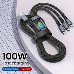 3-in-1 100w 5a Fast Charging Usb To Type-c Micro Fast Charging Cable For Iphone 14 13, Xiaomi