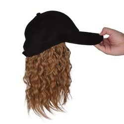 Hat Wig Baseball With Hair Extensions Adjustable Hat With Short Synthetic Wavy Hair For Women Daily Use