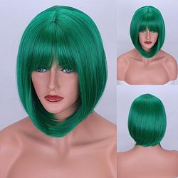 Colorful Bob Cut Wig With Bangs Short Straight Wig Synthetic Wig Beginners Friendly Heat Resistant Wig Party Wig For Women