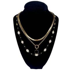 Pink Panache Women's 3 Layered Necklace In Black/pearl - Black