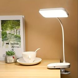 1pc Bright Square Head Clip Desk Lamp, Rechargeable Battery Led Standing Clip Desk Lamp, For Student Study Table Lamp, Office Reading Book Lamp, Night Lighting