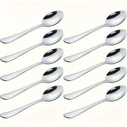 TEMU 5/10pcs Stainless Steel Coffee Spoon, Dessert Spoon, Salad Spoon, Mini Stirring Spoon, Mirror Polished, Machine Washable, Suitable For Home Kitchen, Restaurant, Bar 4.92in