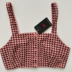 Levi's Tops | Levi’s Women’s Nadia Houndstooth Crop Top Size Xs | Color: Brown/Pink | Size: Xs