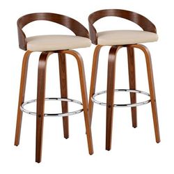 Grotto 30" Fixed-Height Barstool - Set Of 2 by Lumisource in Walnut Chrome Cream