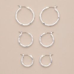 Lucky Brand Hammered Silver Hoop Set - Women's Ladies Accessories Jewelry Earrings