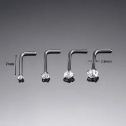 10 Pcs/Lot 1.2/2/2.5/3MM CZ Zircon Nose Studs Stainless Steel L Shape Nostril Studs for Woman Man Body Piercing Jewelry 20G
