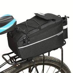 TEMU Mountain Bike Rear Rack Bag, Large Capacity Polyester Fiber Cycling Equipment, Adjustable Strap, Black, Bike Racks & Bags