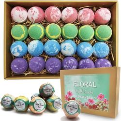 Purelis Floral Essential Oil Bath Bombs For Women. 24 Moisturizing Bath Bombs Gift Set - Best Holiday Gift for Mom, Wife, Friends!