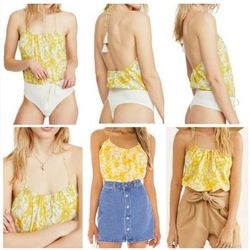 Free People Tops | Free People Intimately Liza Halter Bodysuit Small | Color: White/Yellow | Size: S