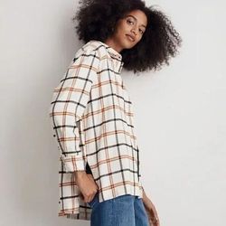 Madewell Tops | Madewell Flannel Oversized Boyfriend Shirt Cream,Brown,Black Plaid | Color: Brown/Cream | Size: M