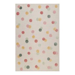 Tappeto bambini a pelo corto con pois colorati, sfondo beige 140x200