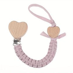 1pc Braided Pacifier Chain, Heart-shaped Wooden Clip, Pacifier Holder