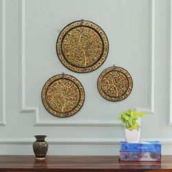 'Set of 3 Forest-Themed Black and Golden Wood Relief Panels'