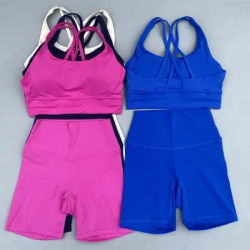 Solid Color soft gym Yoga Set short Legging +cross sport bra Tracksuit Women Gym Suit Comprehensive Training Jogging Athletic