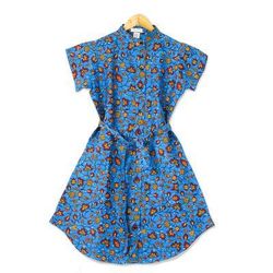 Virtuous Lady,'Printed Cotton Short Sleeve Shirtdress in Azure'