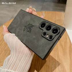 Luxury Leather Maple Leaf Pattern Case For Samsung S24 S22 S21 S23FE Plus Note 20 Ultra A55 A53 A25 A15 A13 A54 Matte Soft Cover