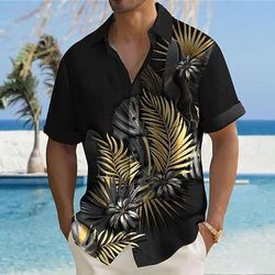 Per uomo Foglia di palma Piante tropicali Camicia hawaiana Camicia Aloha Maniche corte Camicia Collo ripiegabile Hawaiano Informale Ricorrere Esterno Da mare Strada Nero grigio Nero Oro S M L