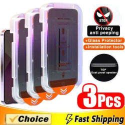 3Pcs 8K Dust free Installation Tempered Glass For iPhone 13 14 15 11 12 Pro Max Mini 15 14 Plus X XR XS Privacy Screen Protector