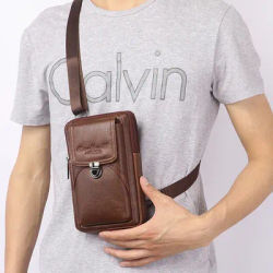 Men's messenger bag Leather multi-functional men's bag 7 inch mobile phone waist bag belt wearing cowhide chest bag waist
