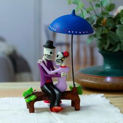 'Hand-Painted Romantic Day of the Dead Couple Sculpture'