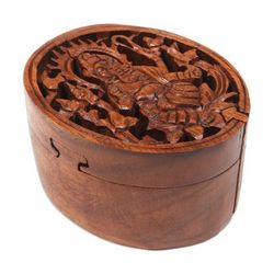 Sage Ganesh,'Suar Wood Puzzle Box with Traditional Hindu Carving'