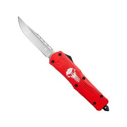 CobraTec Knives FS-3 Large OTF Automatic Folding Knife 3.5in D2 Steel Drop Not Serrated Blade Punisher Red Handle LRPUNFS3DNS