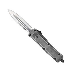 CobraTec Knives FS-3 Medium OTF Automatic Folding Knives 3in D2 Steel Dagger 1 Sided Serrated Blade Stonewash Aluminum Handle MSWFS3DAG1SS