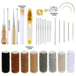 TEMU Complete Leather Crafting Kit - Upholstery Repair Tools With Thread, Large Eye Needles, Awl & More - Random Color Accessories Included