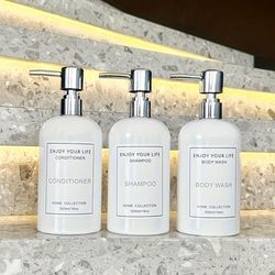 TEMU 3-pack 500ml/16oz Refillable Plastic Pump Bottles, Phthalate-free, Unscented, For Shampoo, Shower Gel, Conditioner, Liquid Soap - Bathroom Accessory Hand Wash Containers