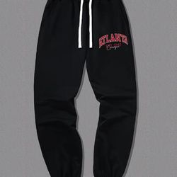 Atlanta Est 1847 Print, Men's Trendy Casual Drawstring Hip Hop Style Jogger Pants For All Seasons For Outdoor Exercise