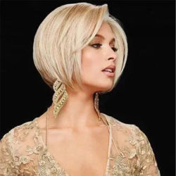 Women's Fashion Wig Natural Brown Short Bob Hair Wig with Side Bangs Daily Party Wigs for Women