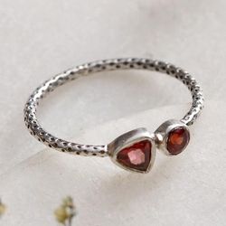 'Dot-Accented Sterling Silver and Natural Garnet Band Ring'