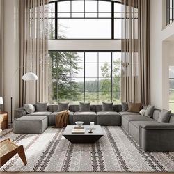 174.77"Oversized L-Shaped Sectional Couch with Ottoman, Large Deep Seat Couch with Curved Arm , Wide Sofa, Pet-Friendly and Scratch-Resistant, Dark Gray