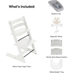 Stokke Tripp Trapp High Chair2 with Cushion, Newborn Set and Stokke Tray - White / Nordic Grey