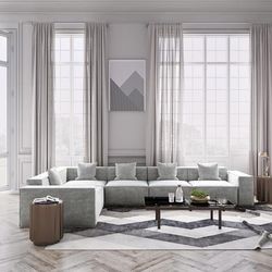 143.30" Minimalist Modular Sofa with Chaise, Oversized L-Shape Sofa with Track Arm, Deep Seat Couch, Anti-scratch and Water-proof, Light Gray