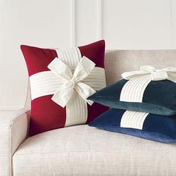 Noel Bow Velvet Pillow Cover - Crimson, Individual - Frontgate