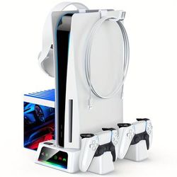 TEMU Ps5 Stand And Cooling Station With Temperature Sensor (not For Ps5 Slim), Fast Dual Controller Charger Station Accessories Cooler Fan With 2 Headset Holder