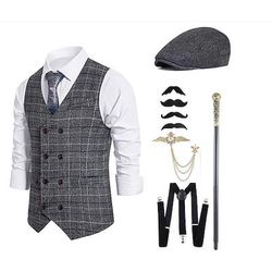 Anni 1920 Retrò Vintage Ispirato al vintage Abiti Costume da festa Mascherata Cosplay A quadri Senza colletto Costume Per uomo Halloween Carnevale Mascherata Halloween Casual Quotidiano Festa