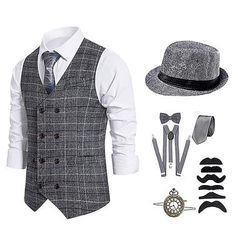 Anni 1920 Retrò Vintage Ispirato al vintage Abiti Costume da festa Mascherata Cosplay A quadri Senza colletto Costume Per uomo Halloween Carnevale Mascherata Halloween Casual Quotidiano Festa