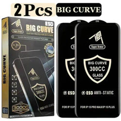 2Pcs 300CC Big Curve Tempered Glass For iPhone 16 13 11 12 15 Pro Max ESD Anti-Static Screen