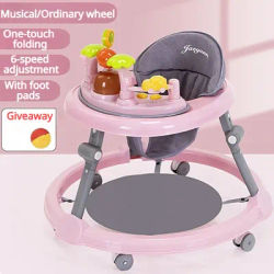Baby Activity Walker with Music & Light Removable Footrest Toy Rack Feeding Tray One-hand Folding Portable Baby Chair for Infant