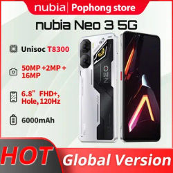 Original Global Version Nubia Neo3 5G smartphone Unisoc T8300 Octa-core 2.2GHz 6.8 fHD+ Hole, 120Hz 2030*900, 50M 16M 6000mA