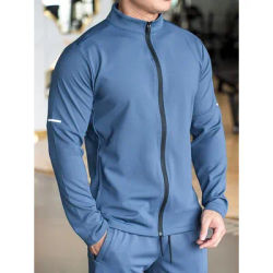 Men's Sports Fitness Casual Tops Long Sleeve Stand Up Collar Solid Colour Jacket Jogging Workout Sweatshirt with Zip Long Sleeve