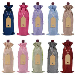 10Pc 35*15cm Linen drawstring pocket, linen wine bag + tag set, wine bottle bag, wine blind tasting bag