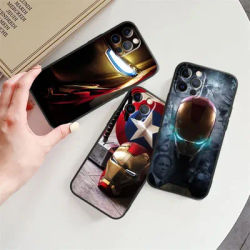Fashion Marvel Iron Man For iPhone 15 14 13 12 11 XS XR X 8 7 SE Pro Max Plus Mini Black Funda Phone