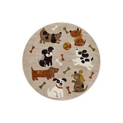 Tappeto rotondo per bambini con motivo cani beige e grigio Ø120