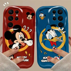 Disney Mickey Donald Duck 3D Wave Case For Samsung Galaxy S24 Ultra S23 S22 Plus S21 S20 FE A25 A55 A35 A15 A05 A05S Soft Cover