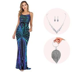 Anni Ruggenti Anni 1920 Lunghezza alla caviglia Abito da sera Abiti Senza maniche Il grande Gatsby Invitato al matrimonio Paillettes Scollo a V Costume Per donna Natale Carnevale Mascherata Festa