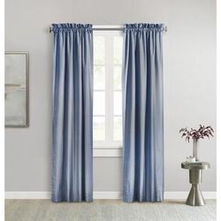 Wide Width Ticking Stripe Room Darkening Pole Top Curtain Panel Pair by Thermalogic in Navy (Size 40" W 45" L)