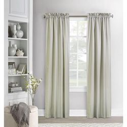 Wide Width Ticking Stripe Room Darkening Pole Top Curtain Panel Pair by Thermalogic in Sage (Size 40" W 45" L)